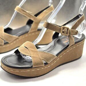 Donald J. Pliner Shake Women's Tan Wedge Leather Sandals Size 8.5M